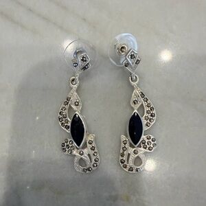 Elegant Sterling Silver and Black Onyx Dangle Earrings